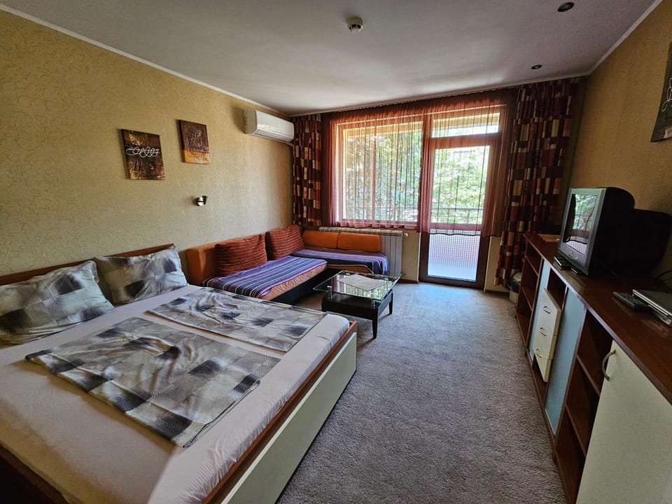 Communal lounge/ TV room, Bed, TV and multimedia, Living room, Photo of the whole room, Seating area, Bedroom