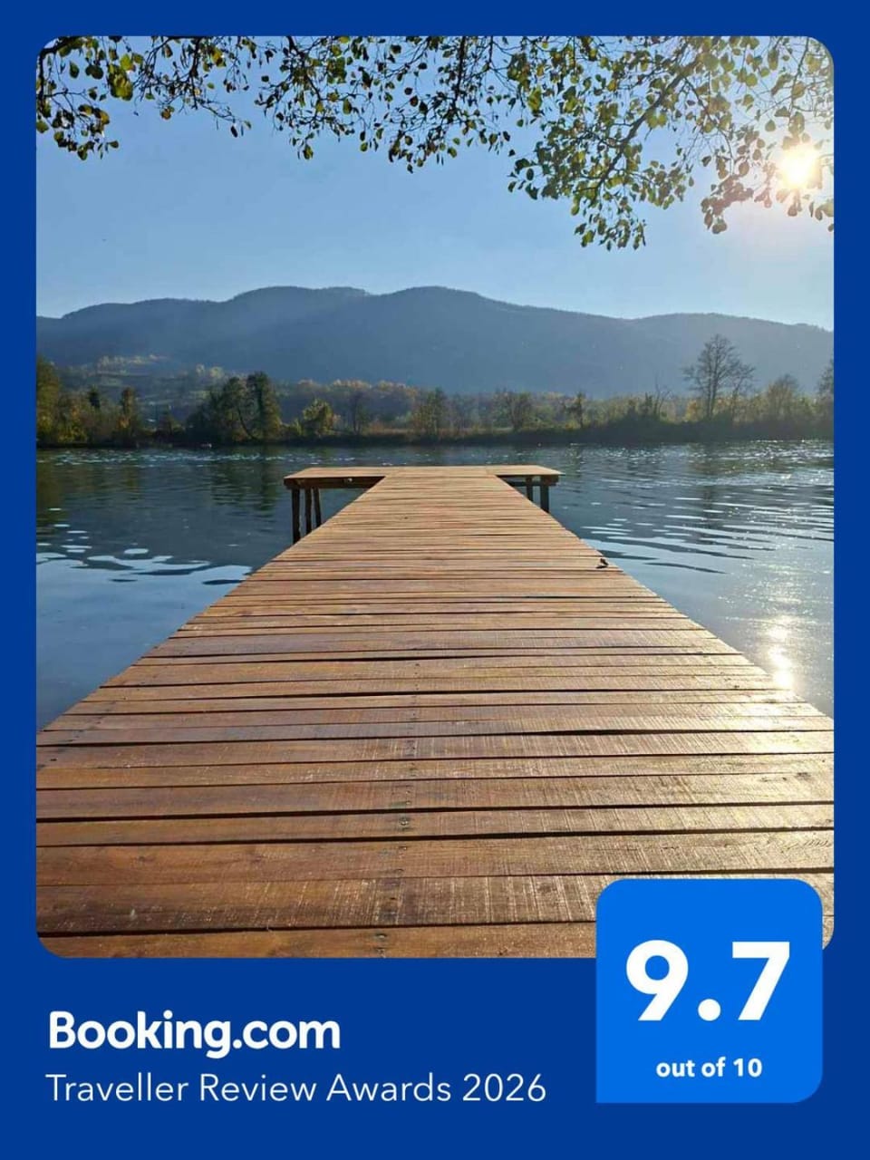 Text overlay, Lake view, Mountain view