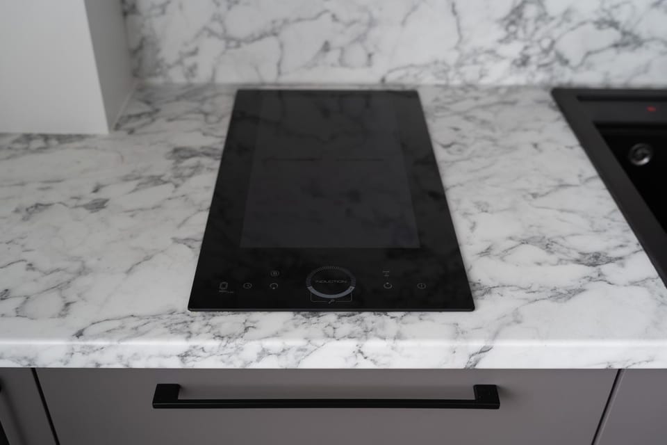 Kitchen or kitchenette, stove