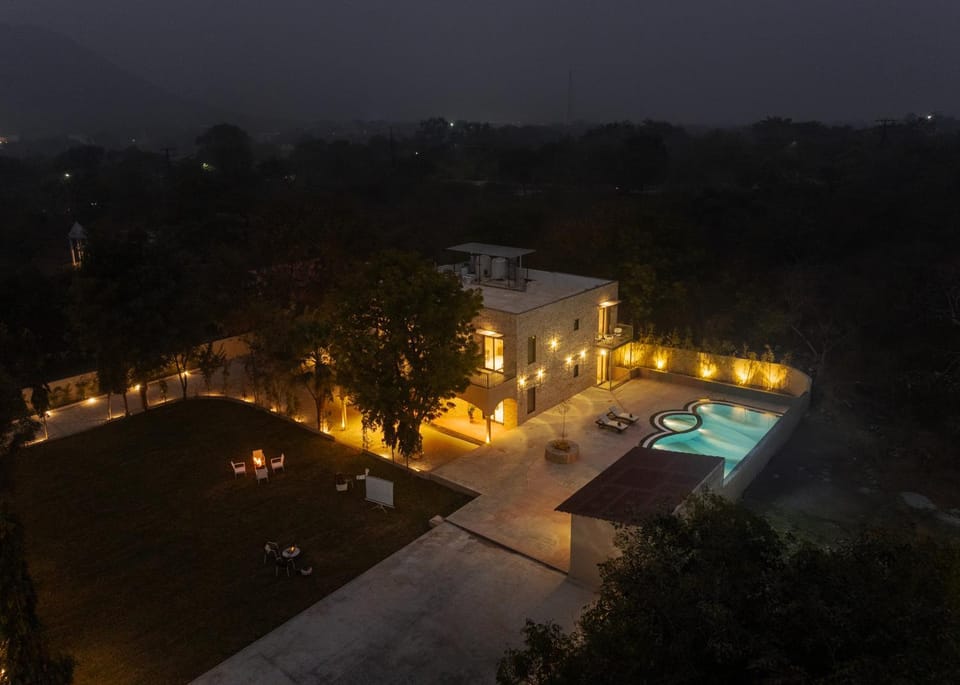 Night, Pool view, Swimming pool