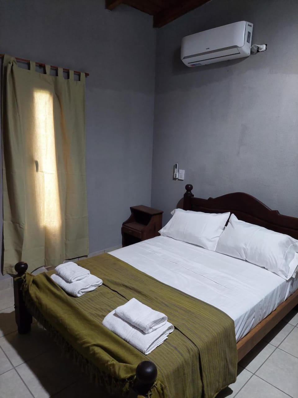 Bed, Photo of the whole room, Bedroom, towels, air conditioner