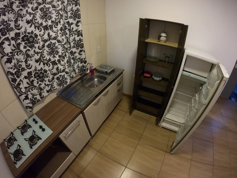 Kitchen or kitchenette, stove