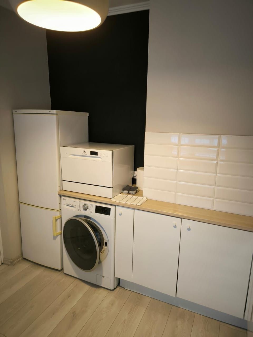 Kitchen or kitchenette, dishwasher, washing machine