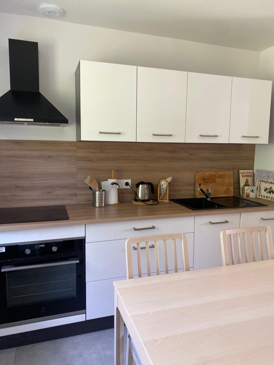 Kitchen or kitchenette, stove