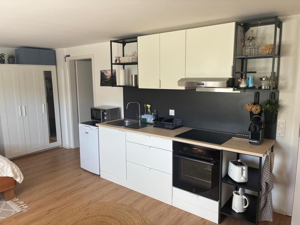 Kitchen or kitchenette, oven, stove