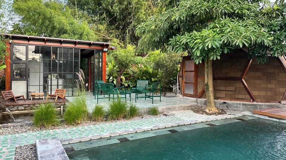 Property building, Natural landscape, Garden view, Pool view, Swimming pool