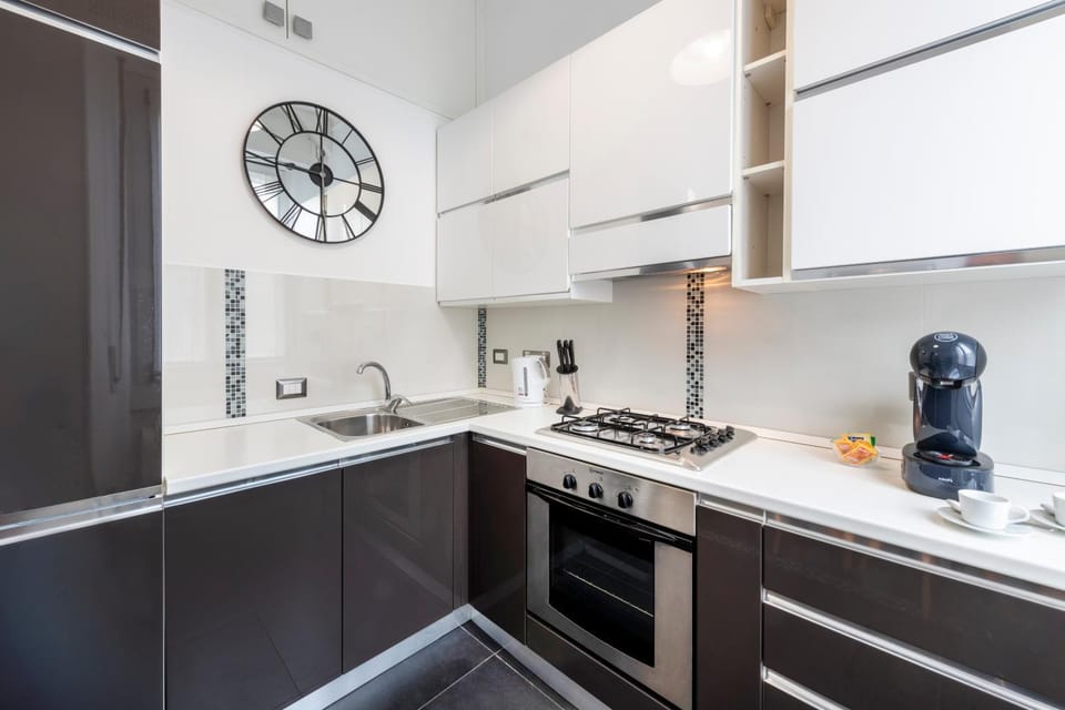 Kitchen or kitchenette, stove