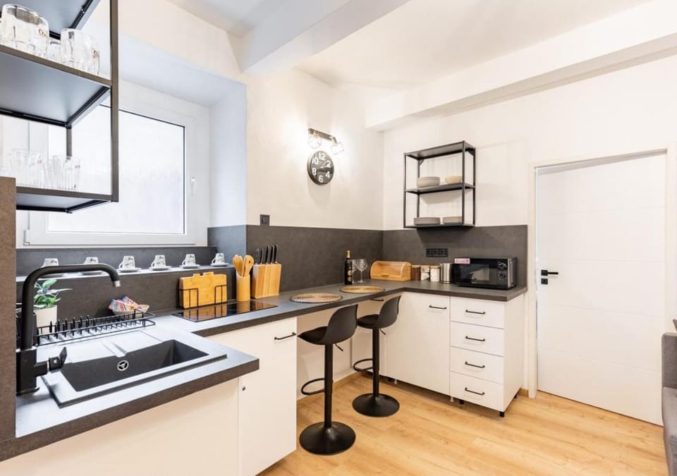 Kitchen or kitchenette, microwave