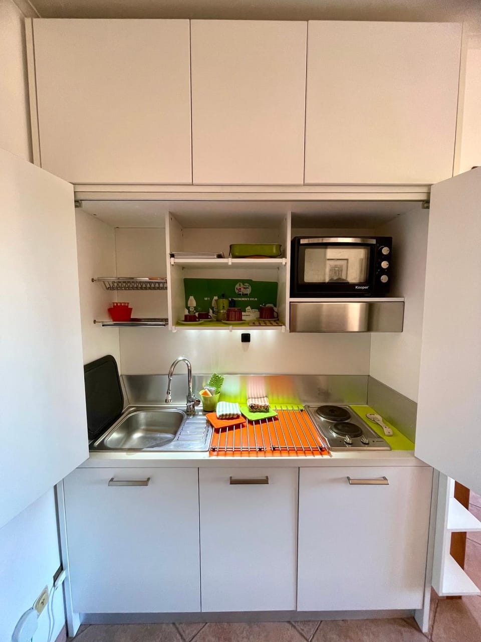 Kitchen or kitchenette, stove
