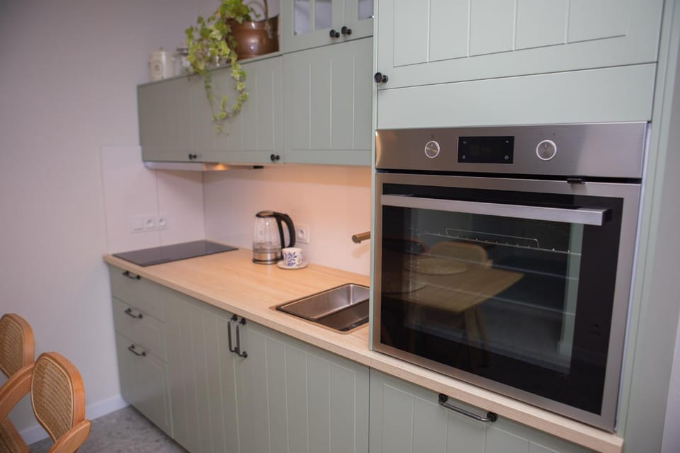 Kitchen or kitchenette, stove