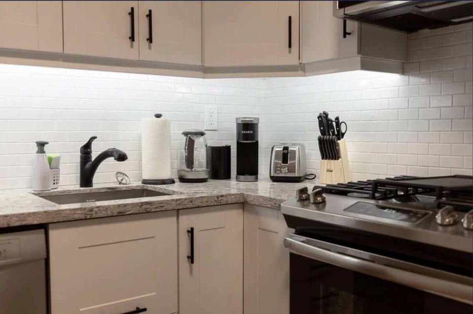 Kitchen or kitchenette, stove, toaster