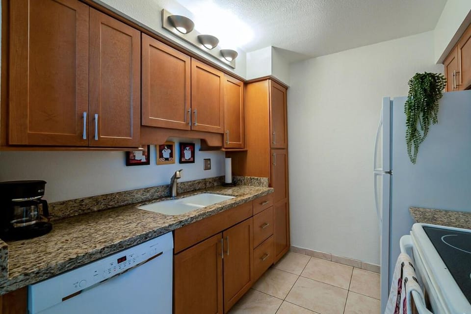 Kitchen or kitchenette, dishwasher, stove