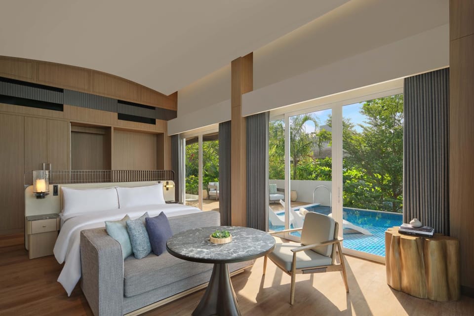 Bed, Photo of the whole room, Bedroom, Pool view