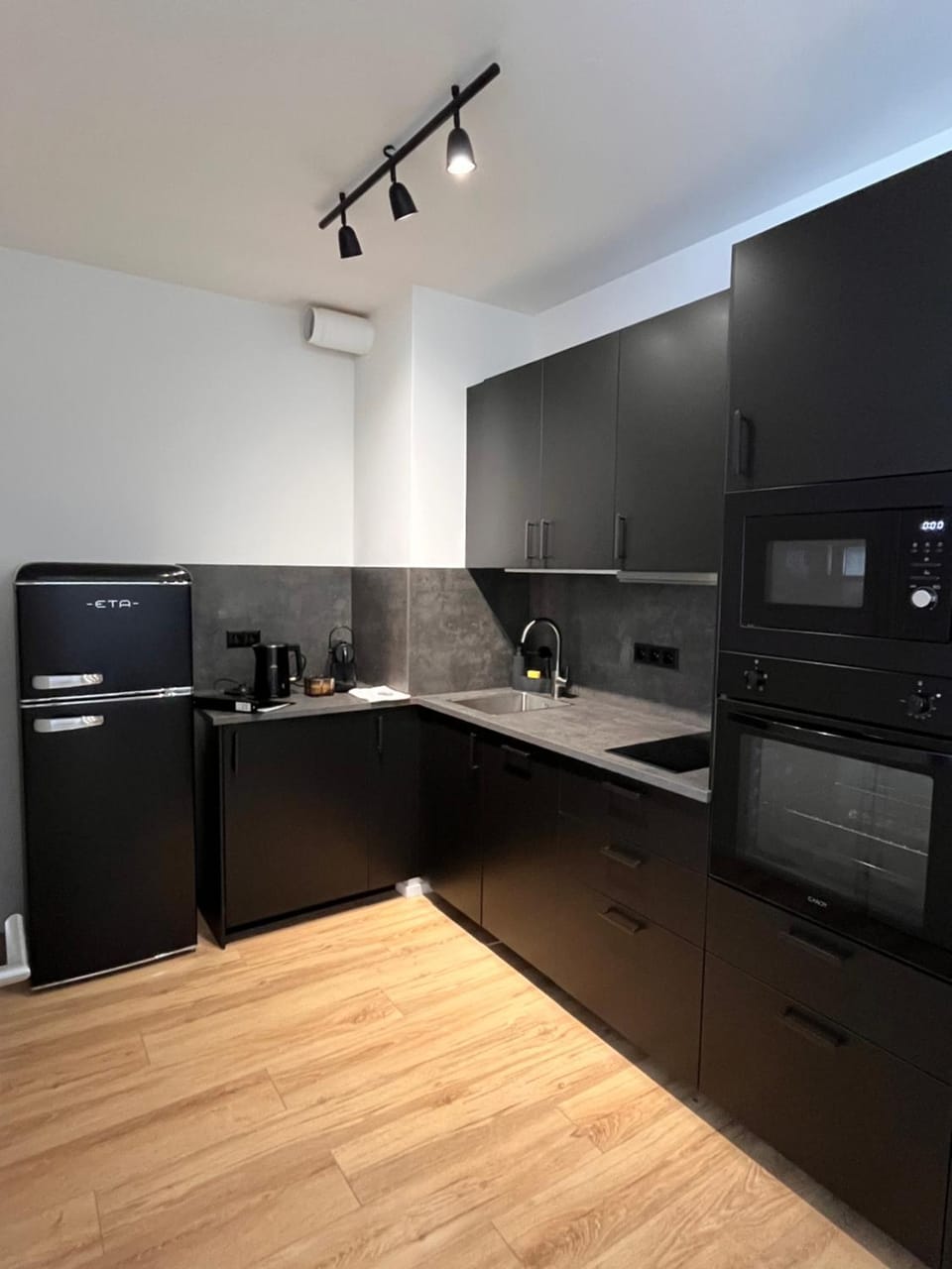 Kitchen or kitchenette, dishwasher, oven, stove