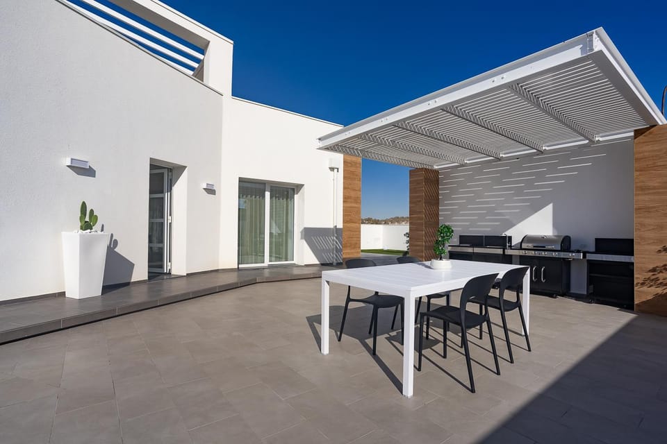 Property building, Patio, Day, Dining area