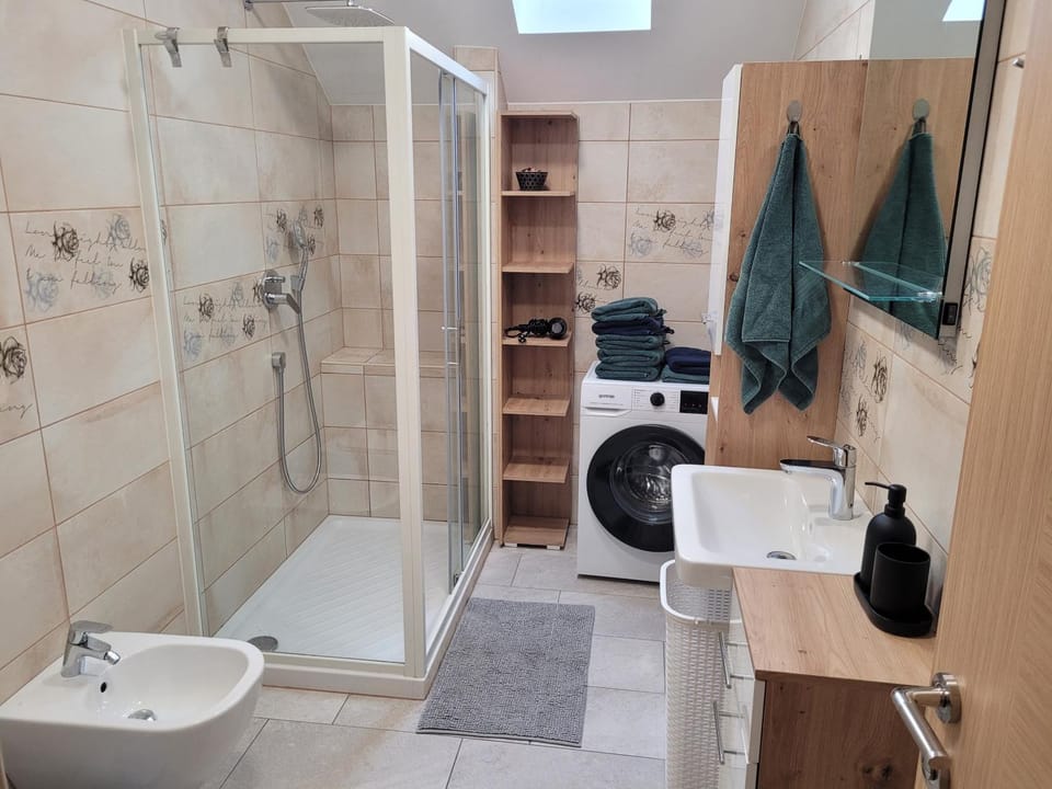 Shower, Bathroom, hair dryier, washing machine