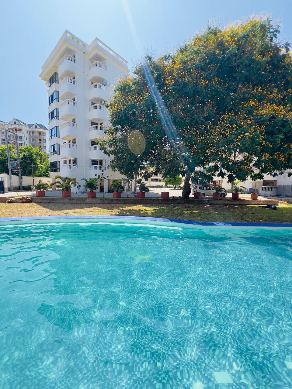 Property building, Day, Natural landscape, Garden, Garden view, Pool view, Swimming pool