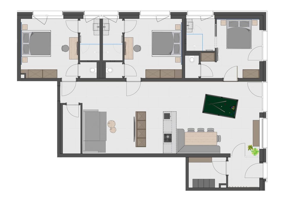 Living room, Bedroom, kitchen
