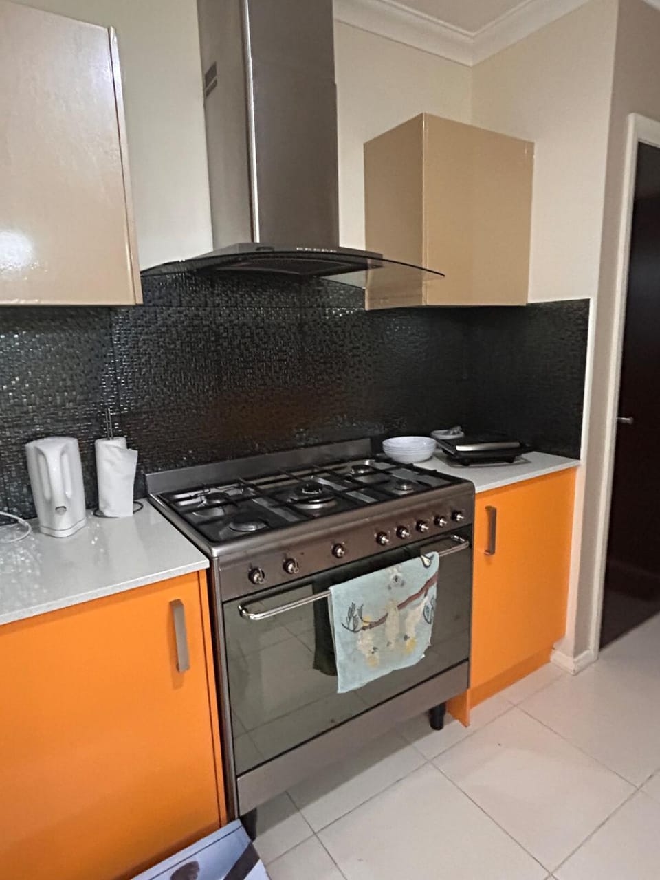 Kitchen or kitchenette, stove