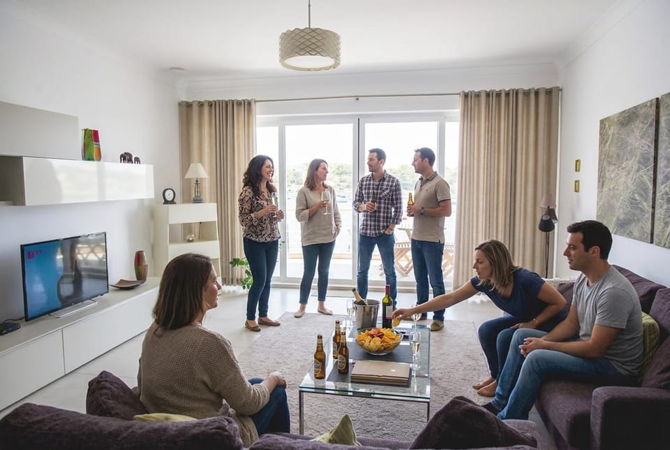 People, TV and multimedia, Seating area, Food, Drinks, group of guests