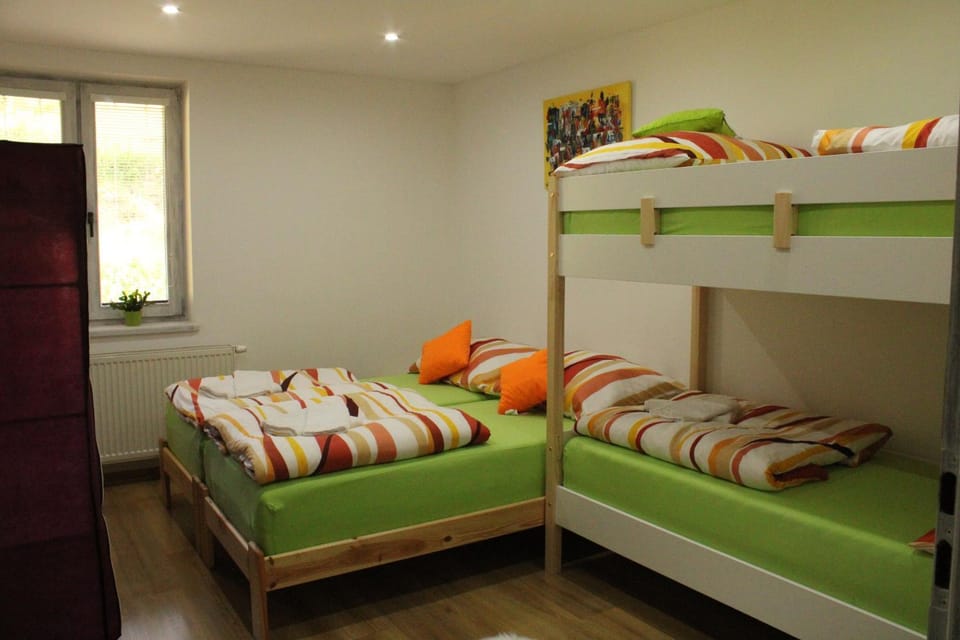 Bed, Photo of the whole room, Bedroom, bunk bed, towels, wardrobe