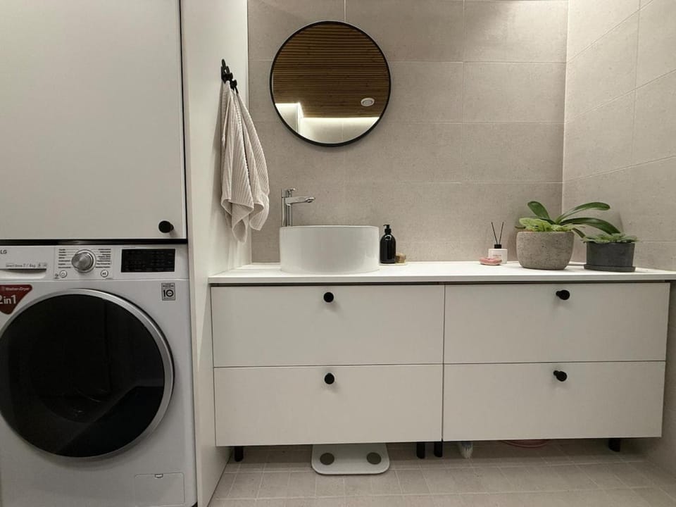 Bathroom, washing machine, dryer