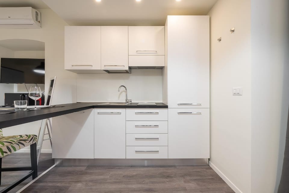 Kitchen or kitchenette, stove