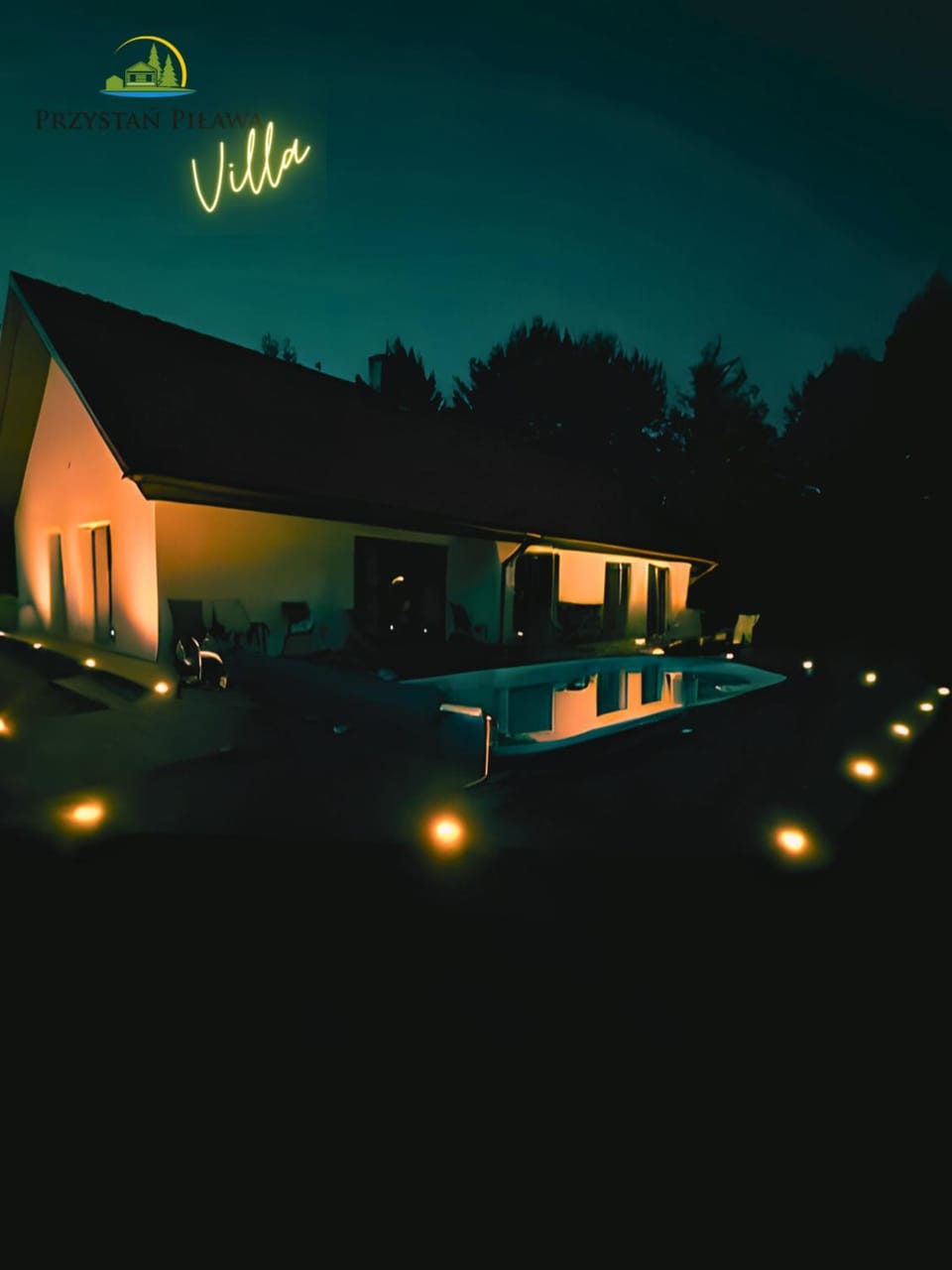 Property building, Night, Pool view, Swimming pool
