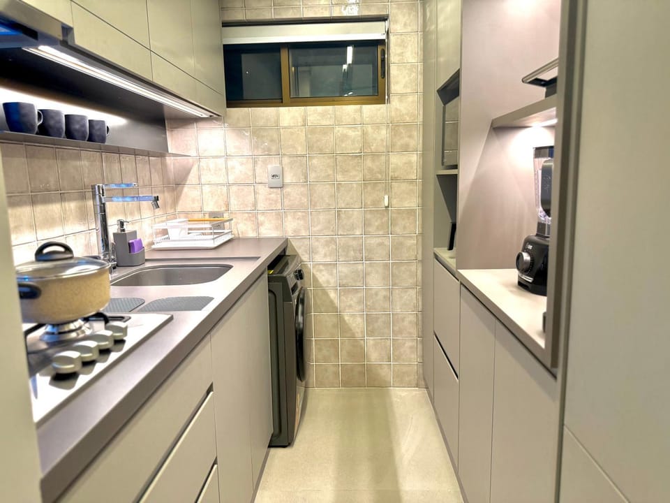 Kitchen or kitchenette, stove
