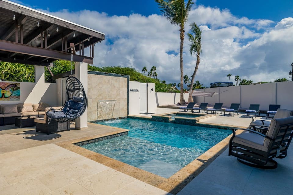 Patio, Day, Natural landscape, Seating area, Pool view, Swimming pool, sunbed