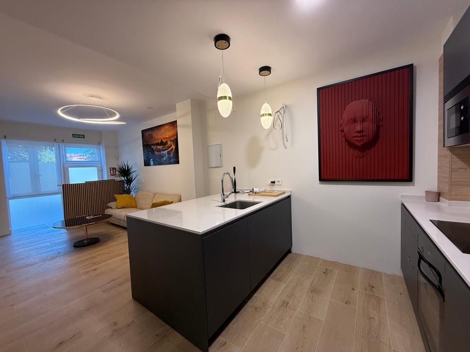 Kitchen or kitchenette, stove