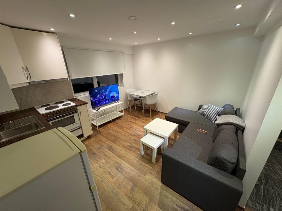 Kitchen or kitchenette, Living room, Seating area, Dining area