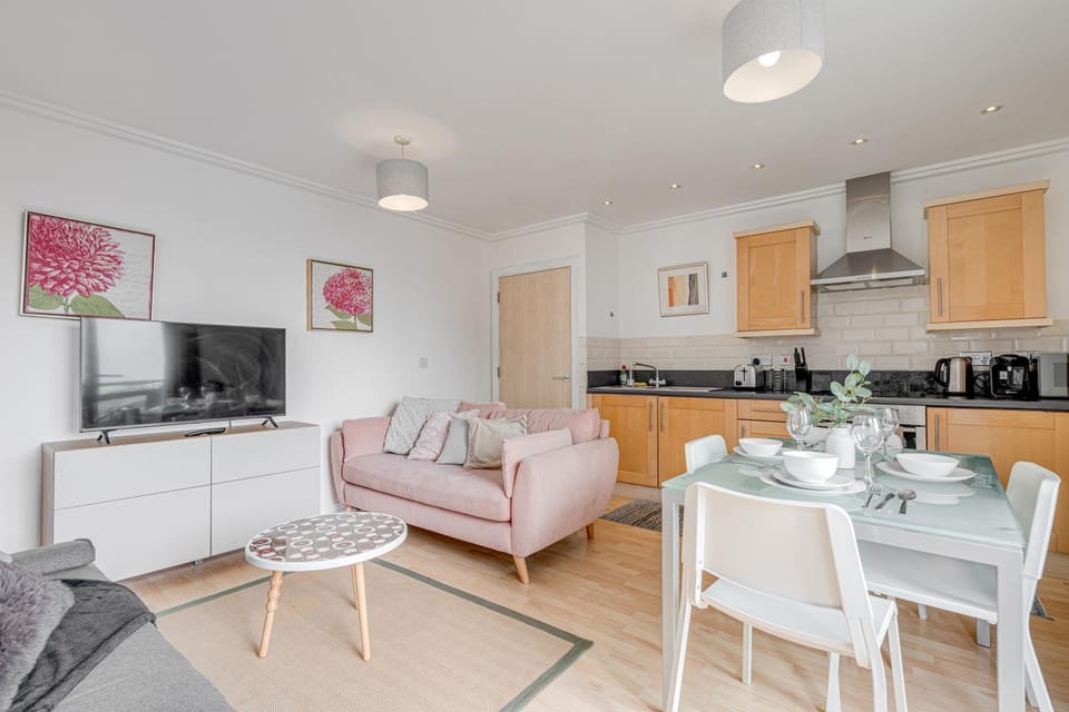 TV and multimedia, Kitchen or kitchenette, Living room, Seating area, Dining area, stove