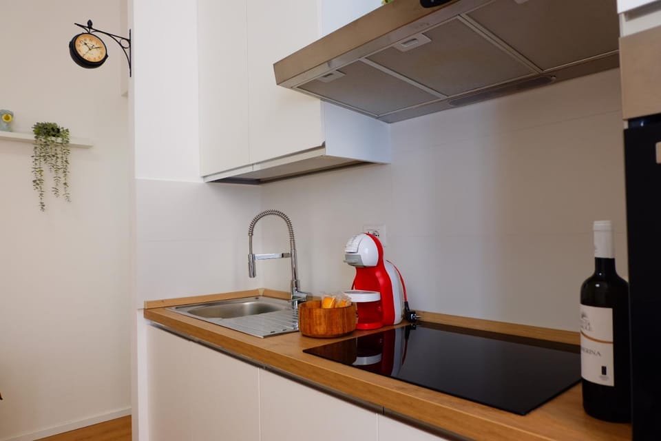 Kitchen or kitchenette, stove