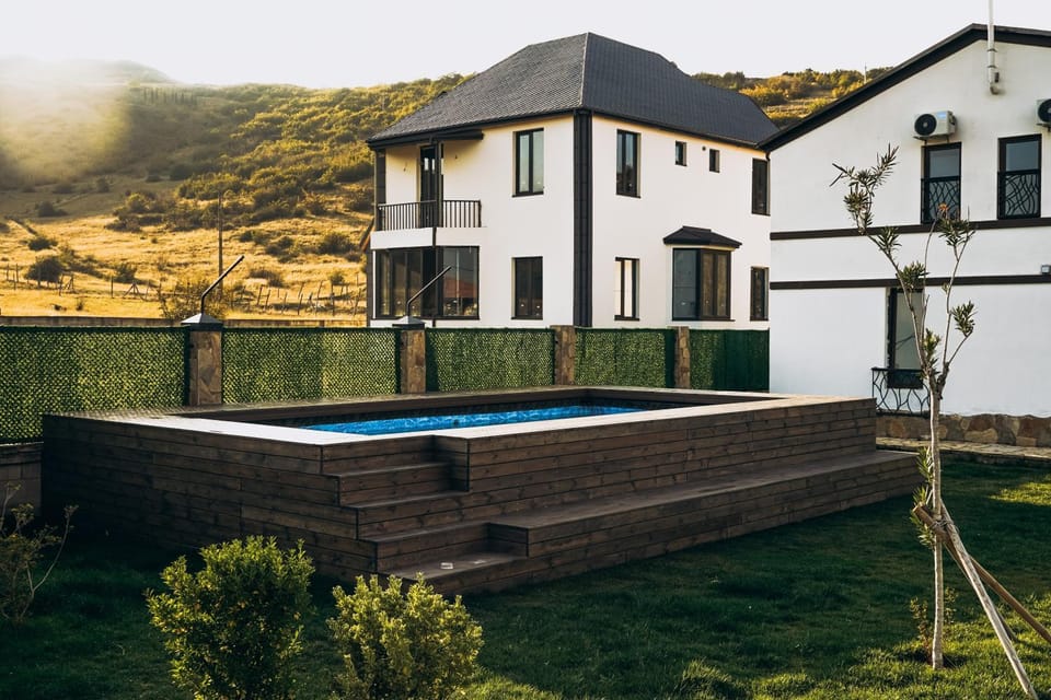 Natural landscape, Balcony/Terrace, Pool view, Swimming pool, Sunset