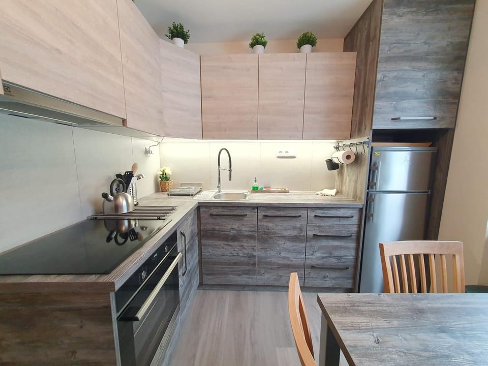 Kitchen or kitchenette, dishwasher, oven, stove