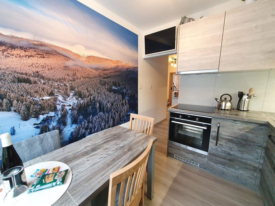 Kitchen or kitchenette, Dining area, stove
