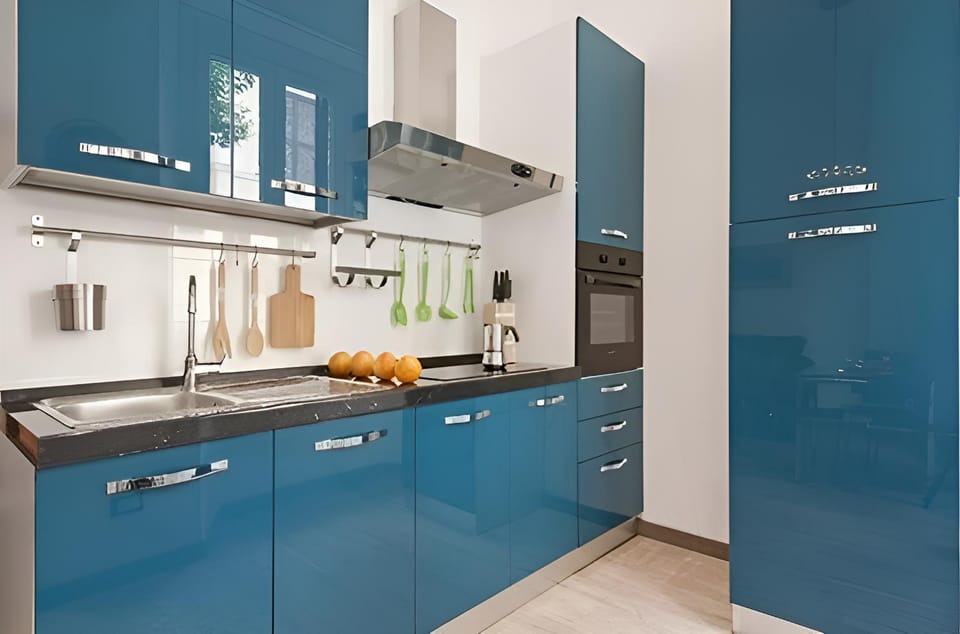 Kitchen or kitchenette, dishwasher, oven, stove