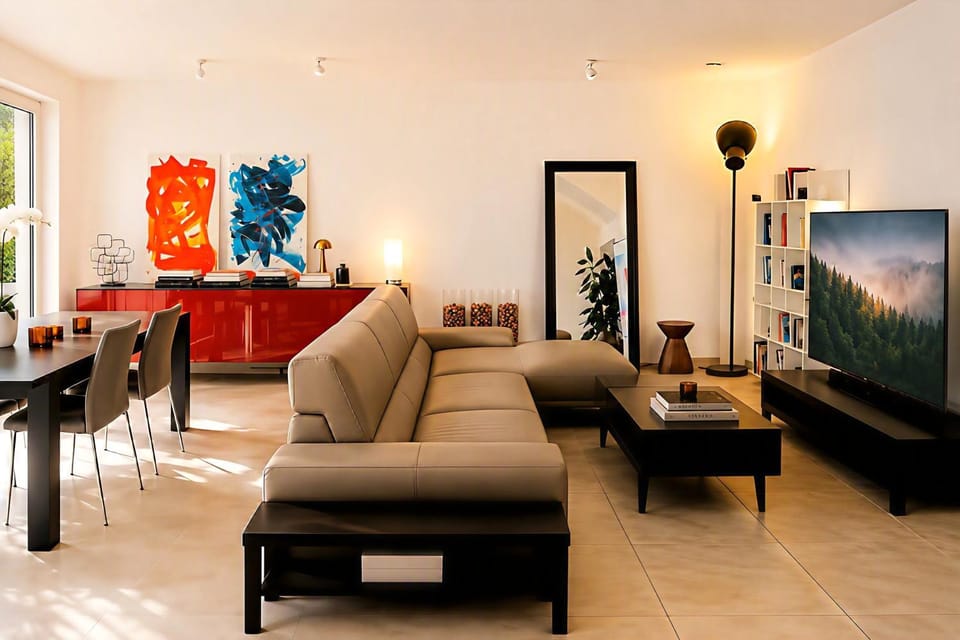 TV and multimedia, Living room, Decorative detail, Seating area, Dining area, Evening entertainment