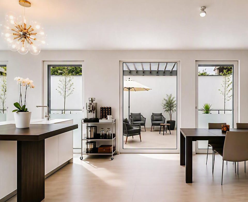 Coffee/tea facilities, Kitchen or kitchenette, Living room, Seating area, Dining area