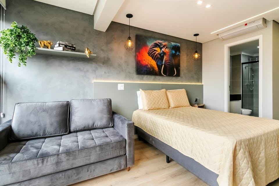 Bed, Living room, Seating area, Bedroom