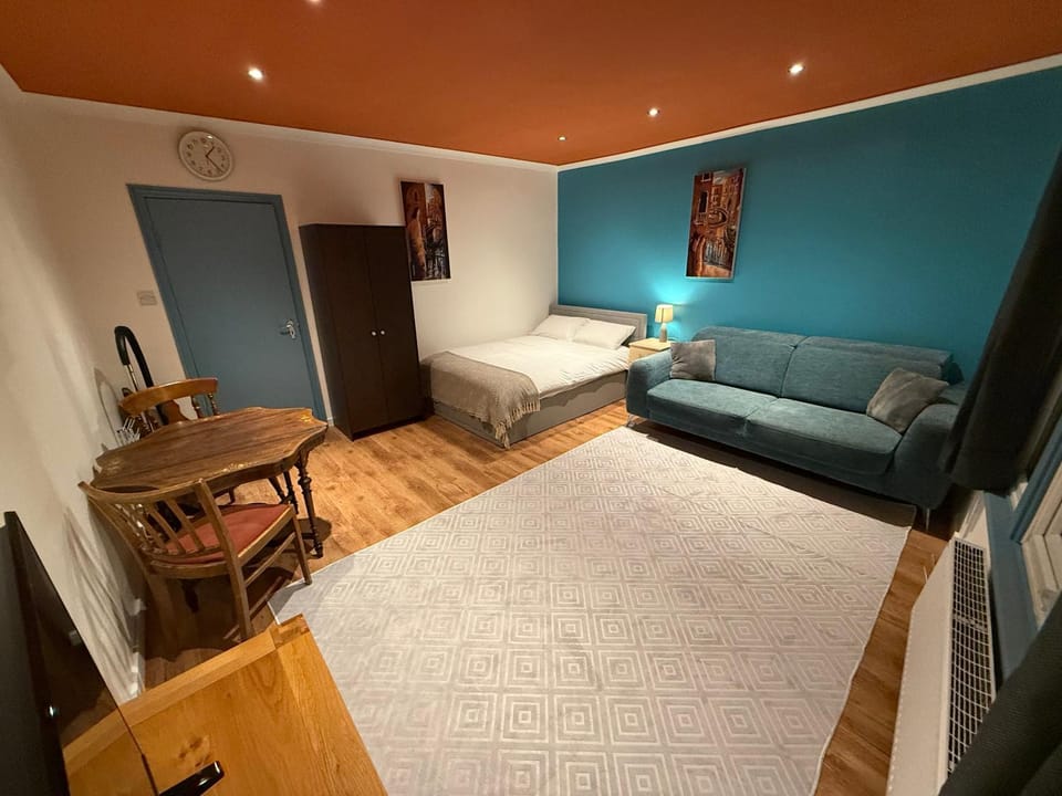 Bed, TV and multimedia, Living room, Photo of the whole room, Seating area, Dining area, Bedroom, wardrobe