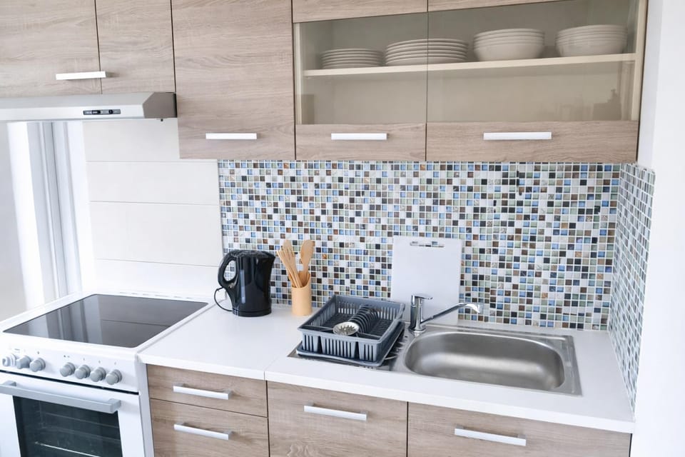 Kitchen or kitchenette, stove