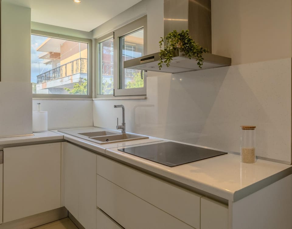 Kitchen or kitchenette, stove