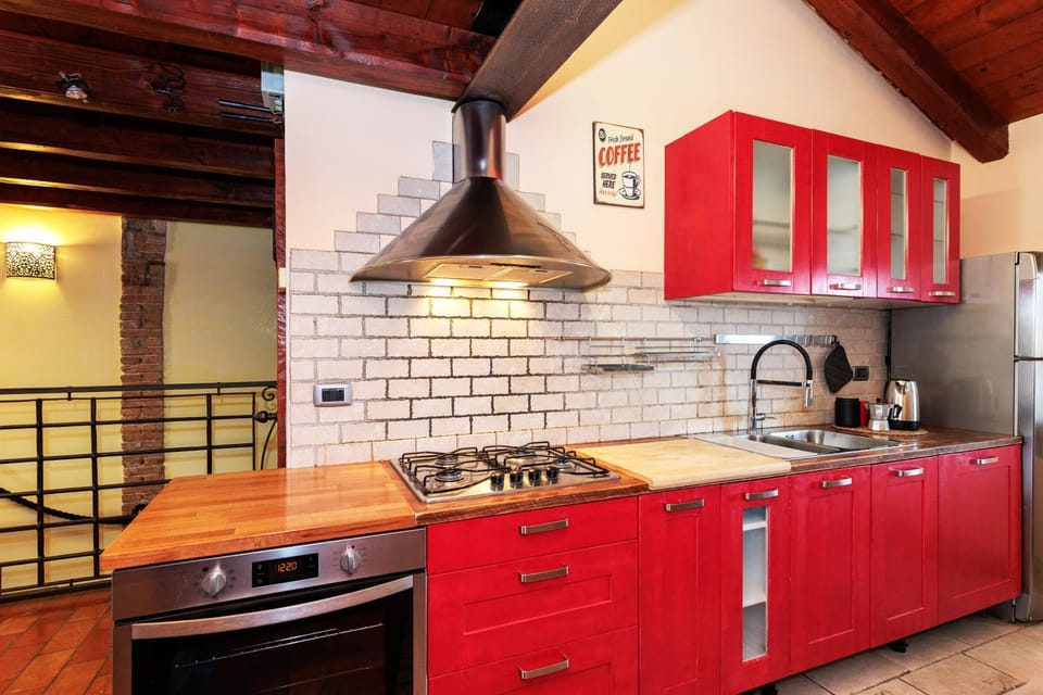 Kitchen or kitchenette, stove