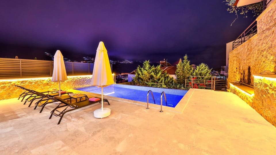 Night, Other, Pool view, Swimming pool, sunbed