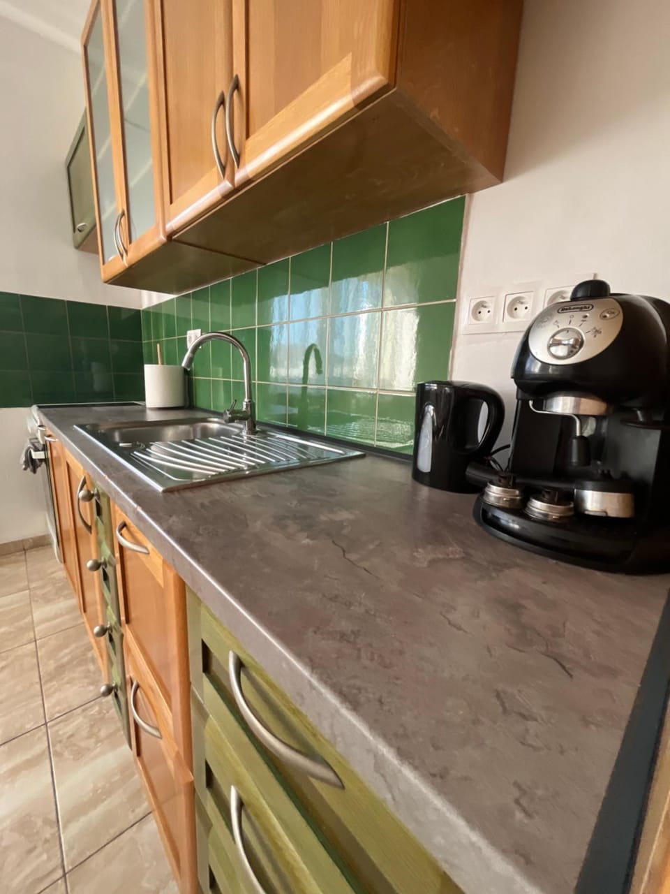 Kitchen or kitchenette, stove