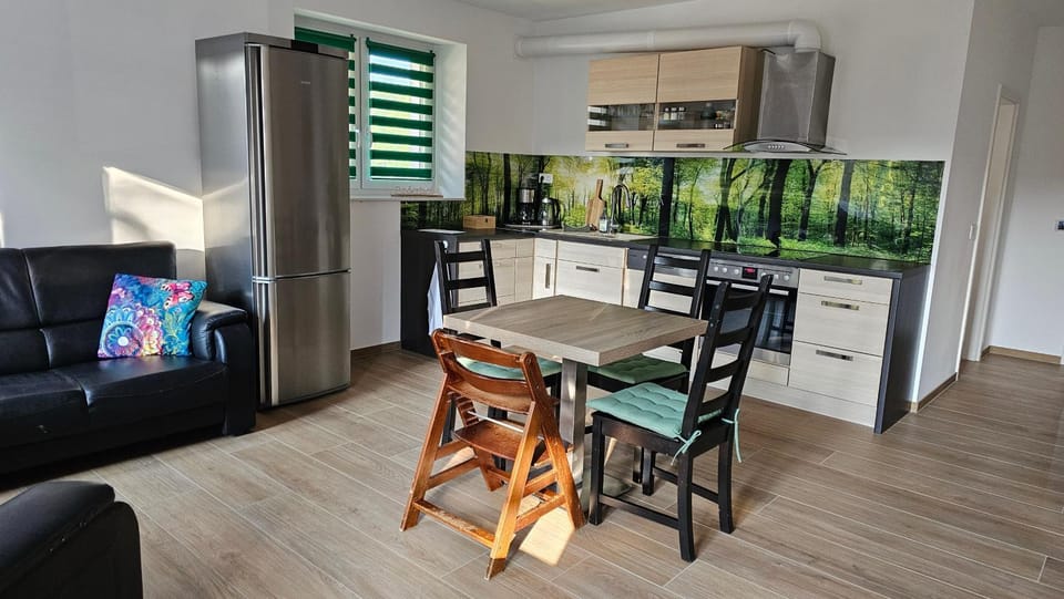 Kitchen or kitchenette, Living room, Seating area, Dining area, stove