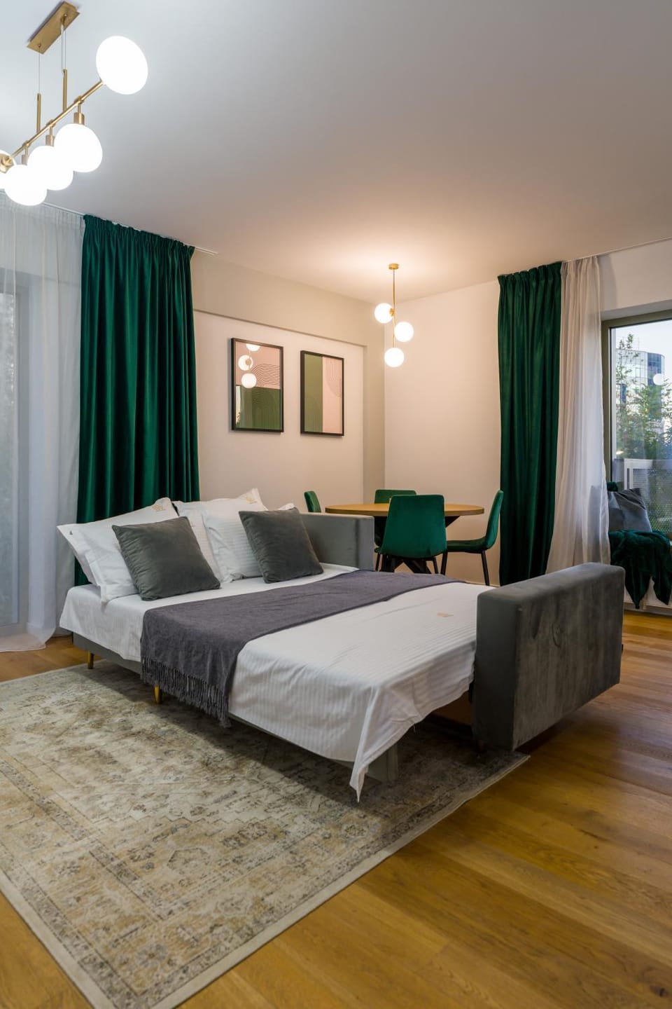 Bed, Living room, Seating area