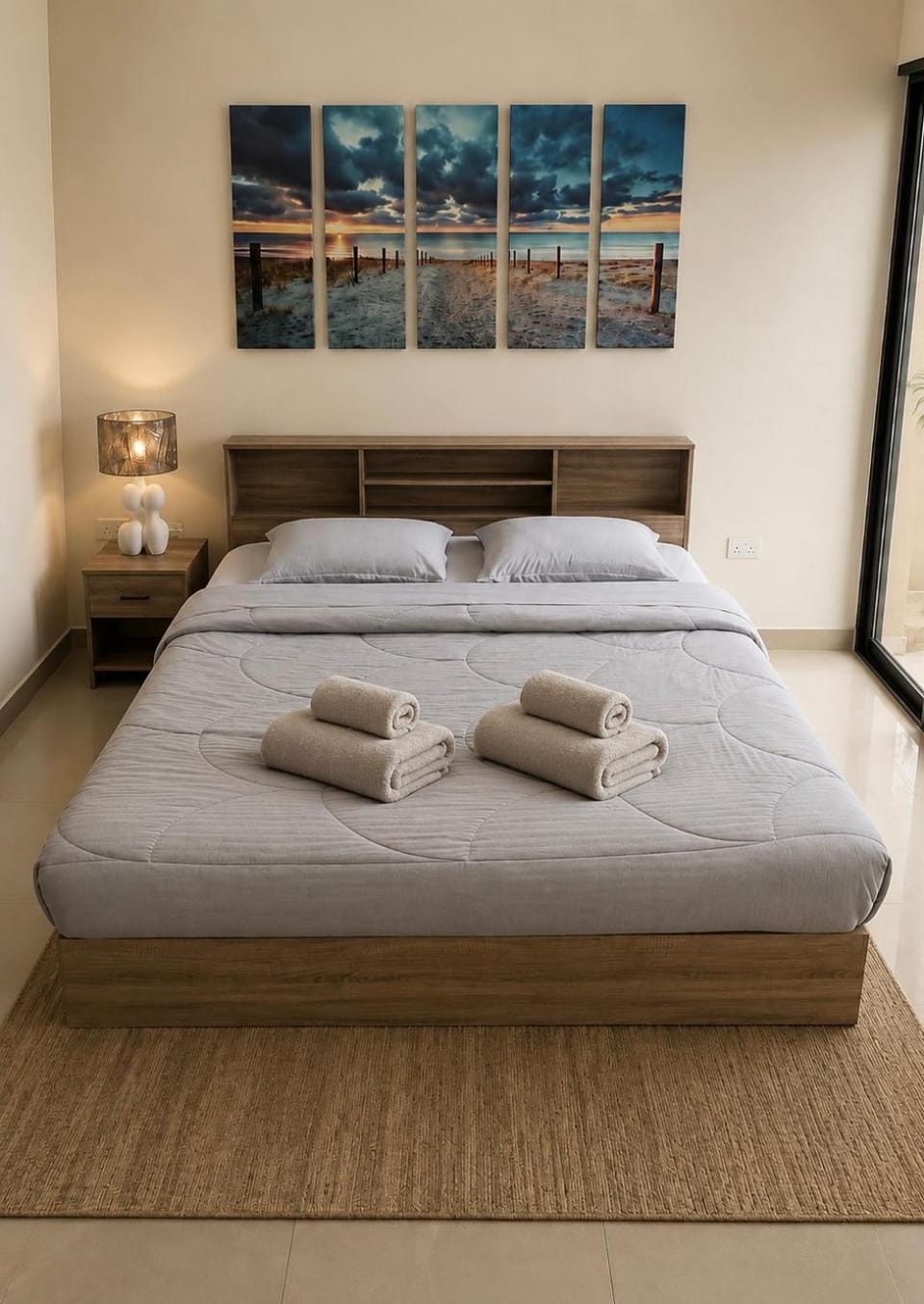 Bed, Photo of the whole room, Bedroom, towels